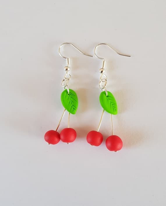 Handmade Cherry Dangle Earrings