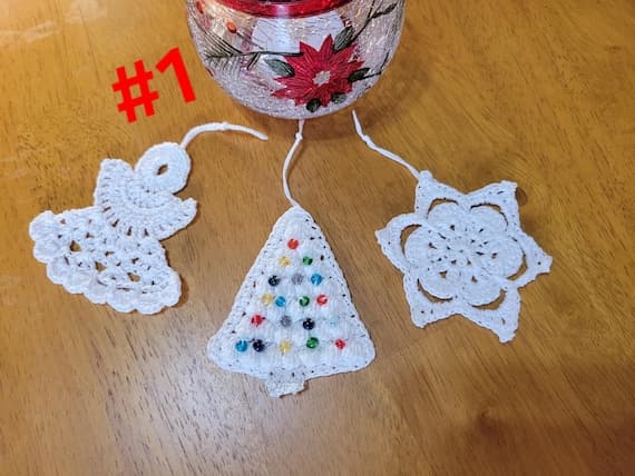 Hand crocheted ornament set with bookmark