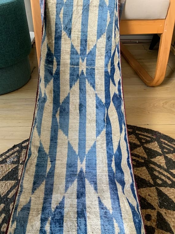 Blue Uzbek Velvet Ikat Fabric