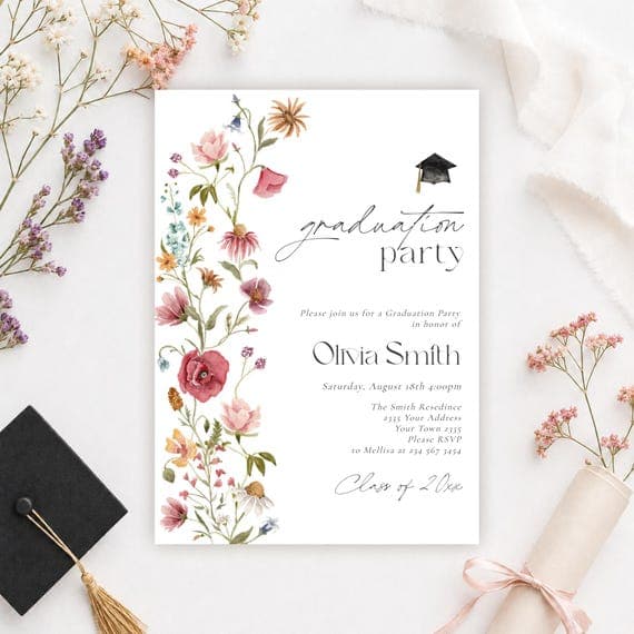 Editable Wildflower Graduation Invitation