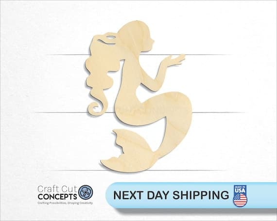 Laser-cut mermaid wood craft shape