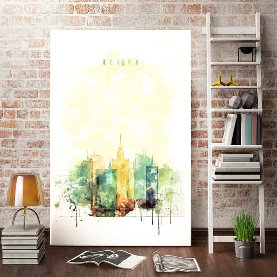 Warsaw Skyline Watercolor Canvas Print