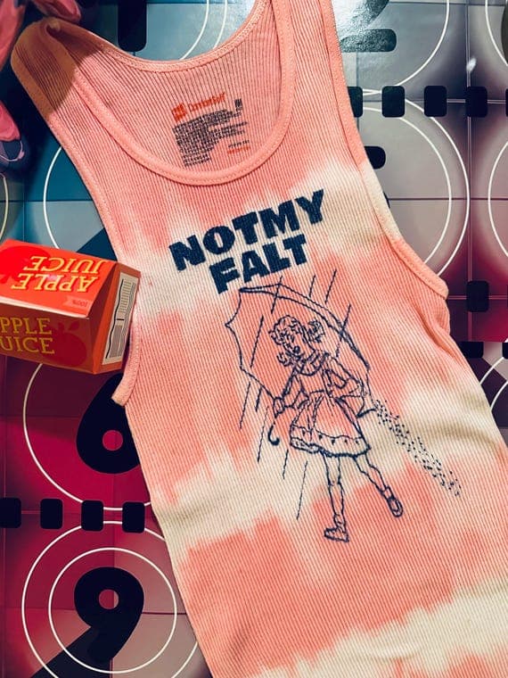 not my falt umbrella girl in rain tie-dye pink & navy tank top unisex for Youth M 10-12 handmade hand dyed