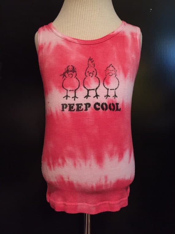 peep cool chicks tie-dye red & white tank top unisex for toddlers 4T 5T handmade hand dyed