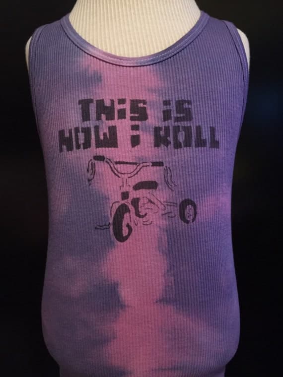 this is how i roll tricycle tie-dye pink & purple tank top unisex for toddlers 4T-5T handmade hand dyed