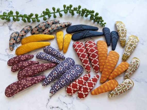 Floral snap barrettes in silk kimono fabric