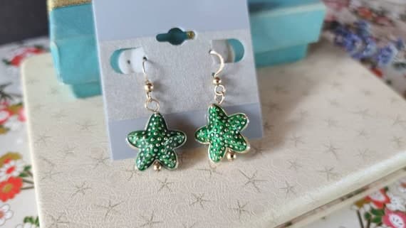 Vintage Green Star Double-Sided Dangle Earrings