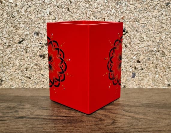 Mandala Wooden Pencil Pot with Swarovski Crystals