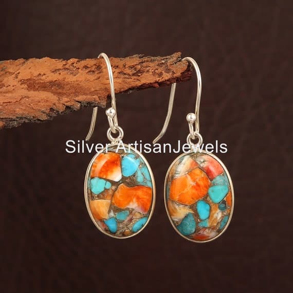 Sterling silver oyster turquoise dangle earrings