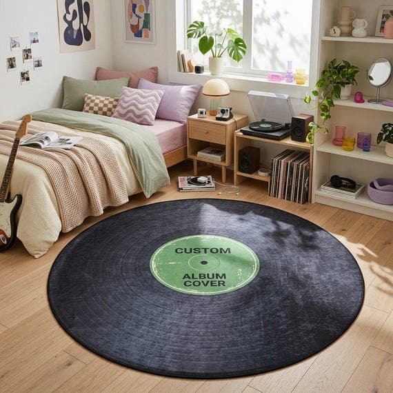 Custom Vinyl Record Rug with Non-Slip Backing