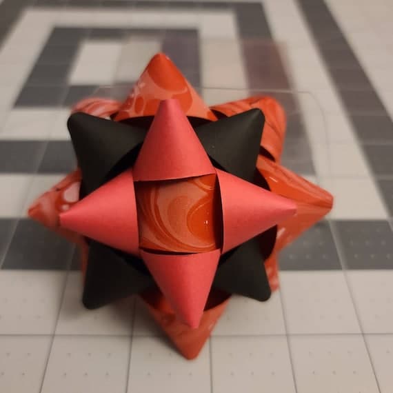 Red and Black Handmade Marbled Paper Gift Bow