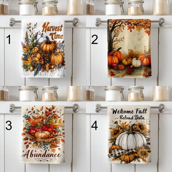 Harvest Kitchen Towels with Autumn Artwork