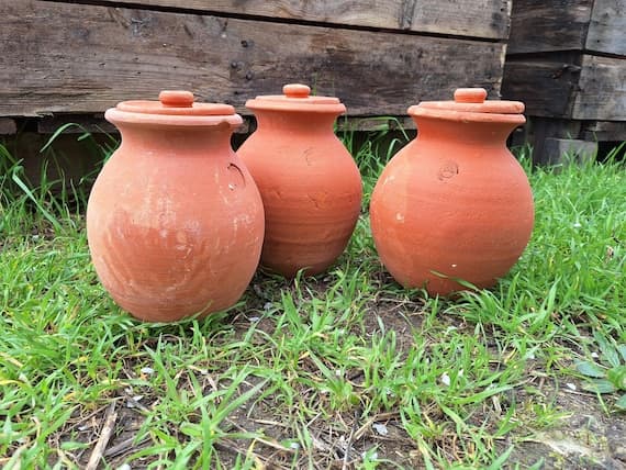 Terracotta olla planter with self-watering system