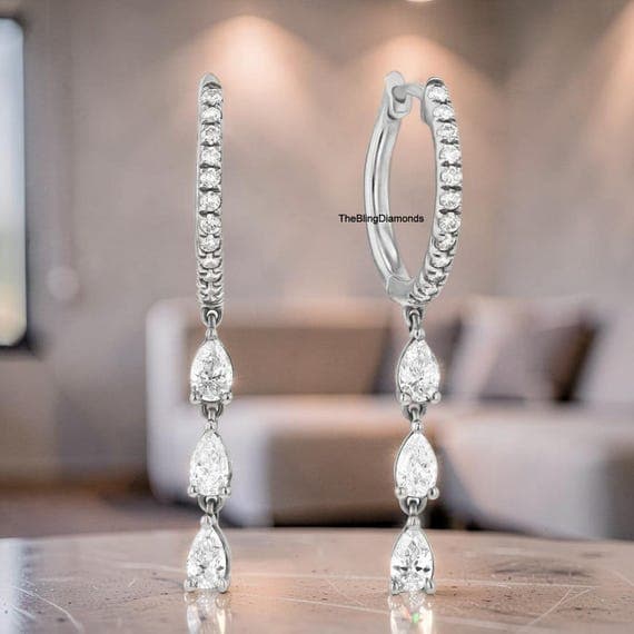 Moissanite and Diamond Drop Earrings