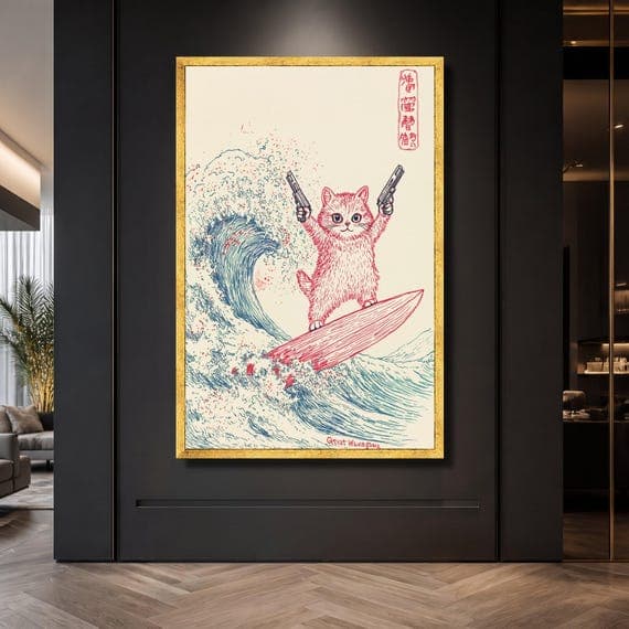 Cat Surfing with Pistols Canvas Print
