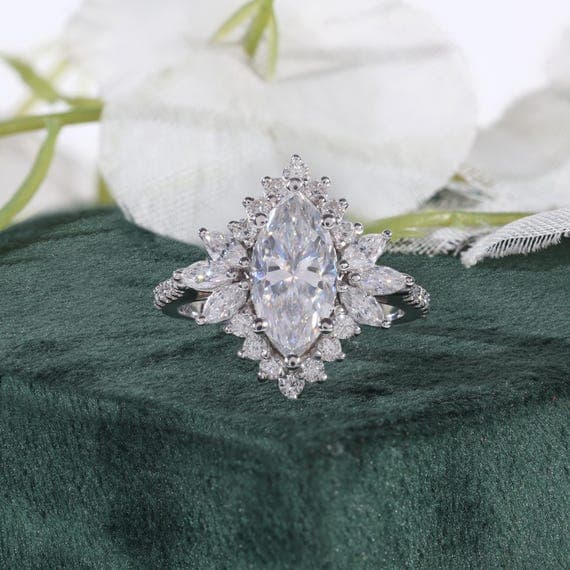 Vintage floral moissanite cluster engagement ring