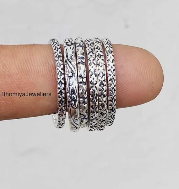 Sterling silver boho stacking ring set