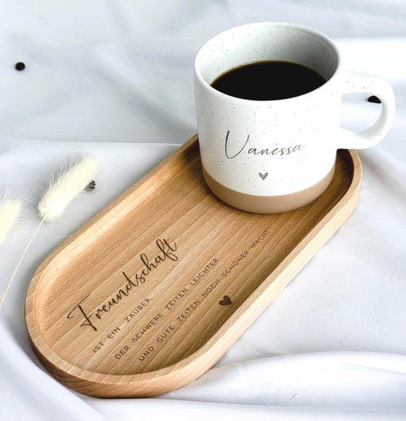 Personalized Ceramic Mug with Wooden Tray