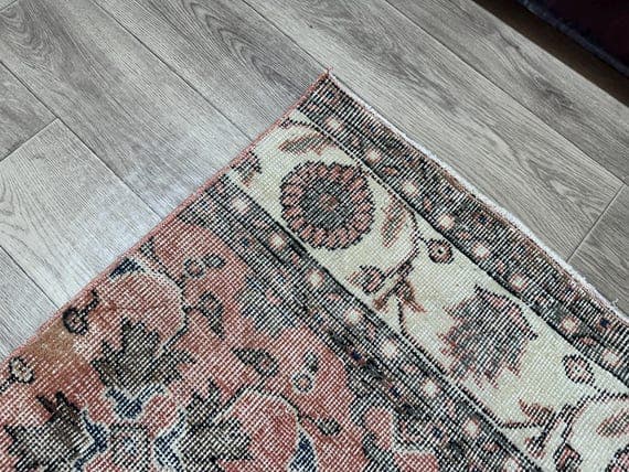 Vintage Turkish Runner Rug in Pink, Blue, and Brown