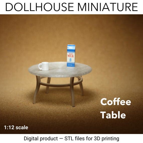 1:12 scale dollhouse coffee table STL model