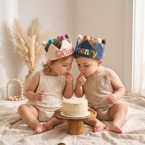 Linen birthday crown with custom name