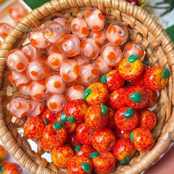 Orange lampwork glass bead charms for jewelry making
