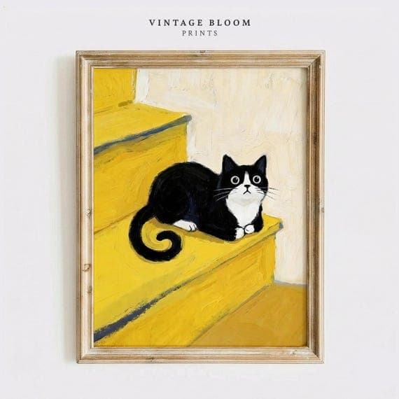 Minimalist Cat Wall Art in Yellow