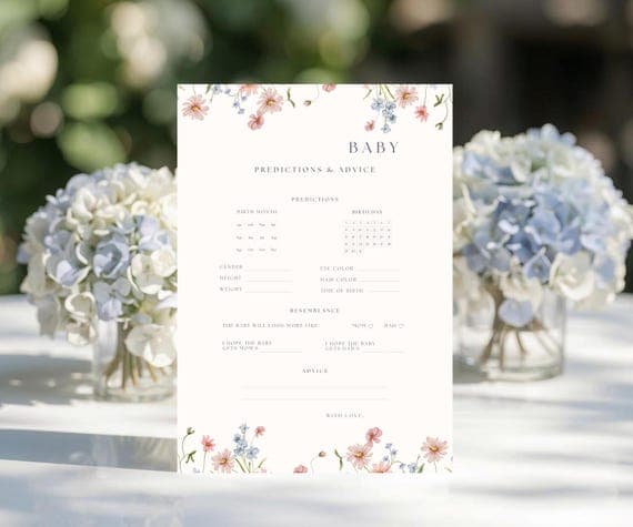 Floral Baby Predictions and Advice Card Template