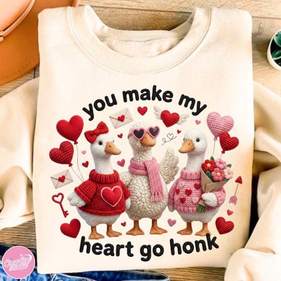 Valentine Goose Trio Clipart PNG