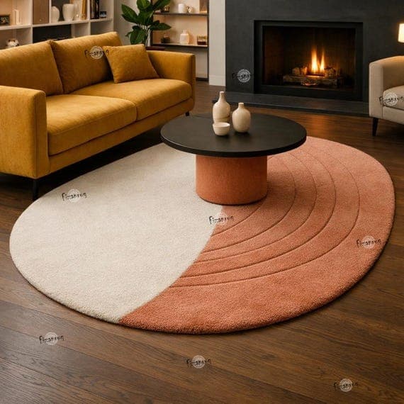 Hand-tufted round rug in cream and terracotta