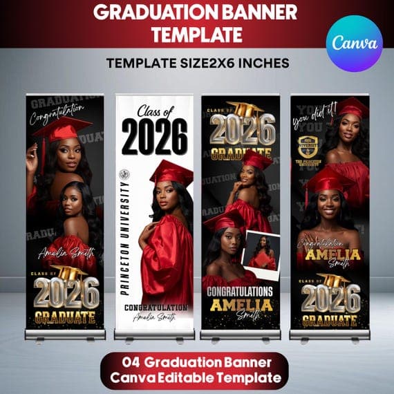 Editable Graduation Banner Template Bundle