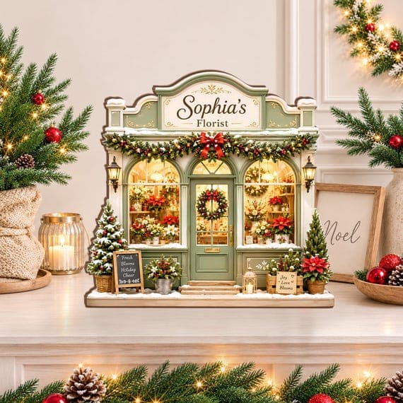 Christmas Florist Wooden Block Decor