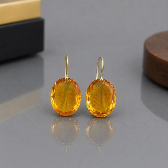 Minimalist gold citrine drop earrings