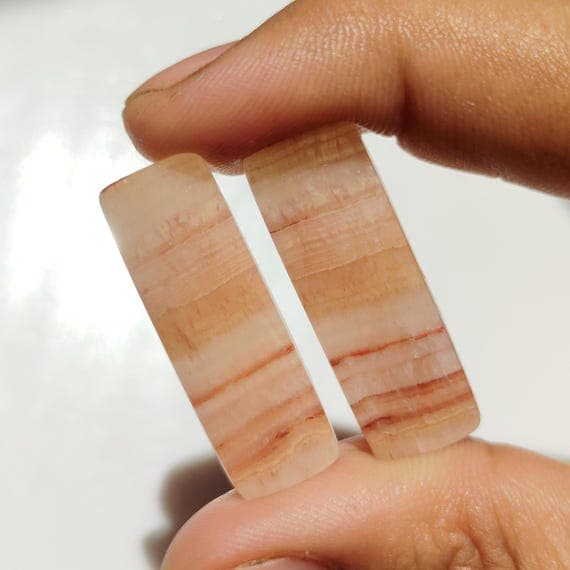 Banded Orange Calcite Cabochon Pair