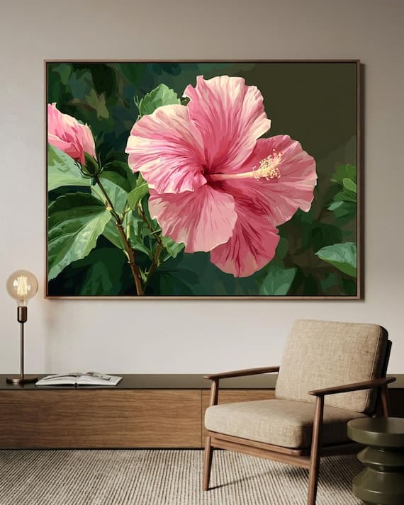 Pink hibiscus canvas print with floating frame