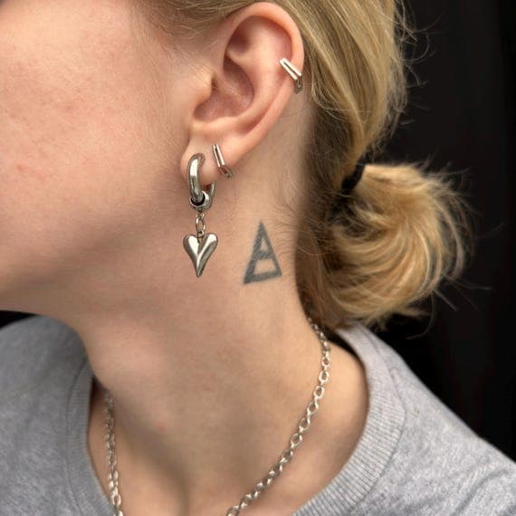 Silver Heart Dangle Earrings in Stainless Steel
