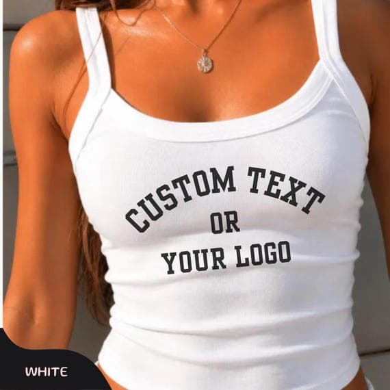 Custom Strap Tank Top, Custom Photo Tank Top, Personalized Text Shirt, Business Logo Graphic Shirt, Trendy Y2K Crop Top