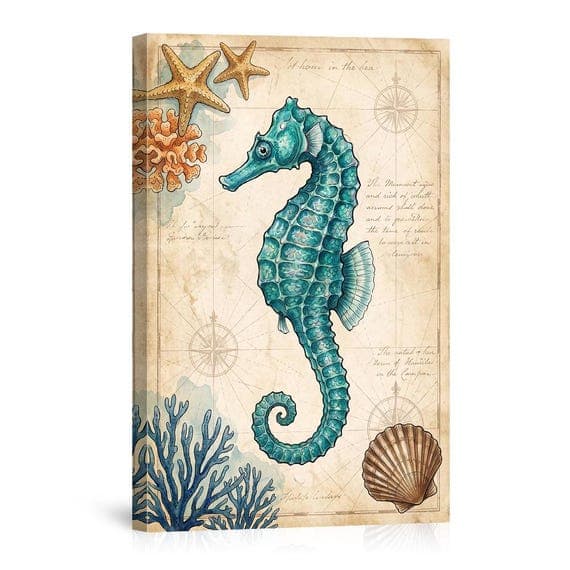Vintage Nautical Seahorse Wall Art Print