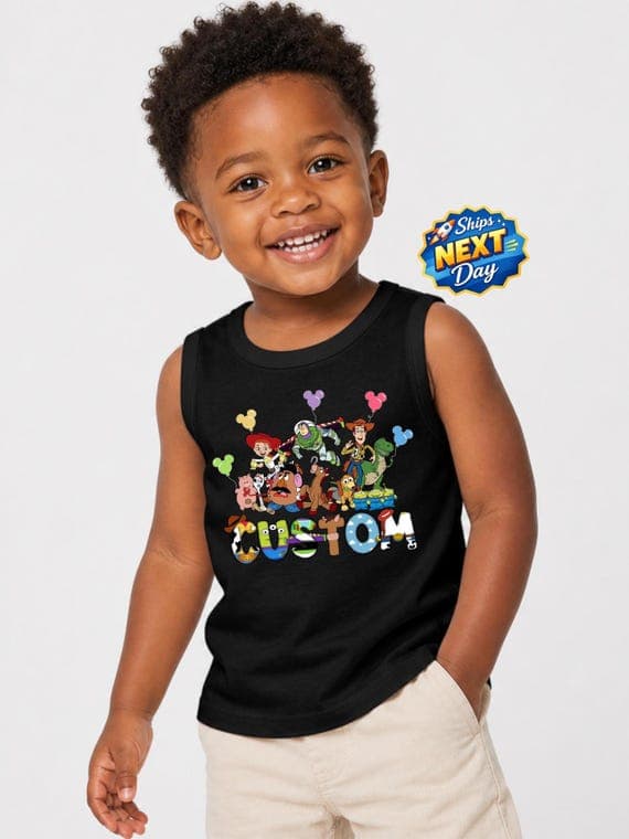 Personalized Toy Story Matching Jersey Tank Top Custom Disney Family Trip Shirt Buzz Woody Jessie Disney Trip Characters Alphabet Tank Top