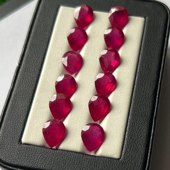 Natural Ruby Glass Filled Pear Cut Gemstone 8x10mm