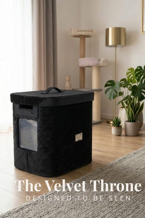 Velvet Throne Cat Litter Box Furniture - Discreet Modern Pet Home Decor