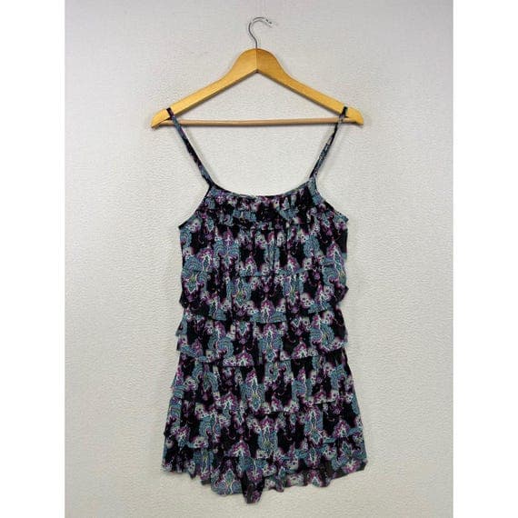 Boho Y2K Express Women S Black Paisley Tiered Ruffle Mesh Camisole Top Festival