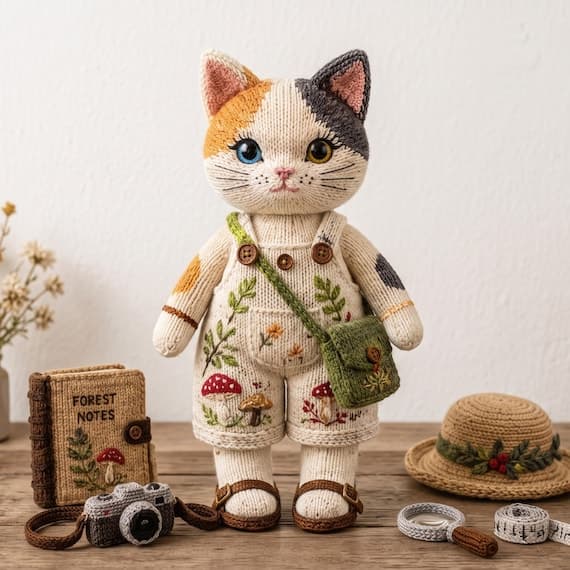Woodland-inspired calico cat knitting pattern