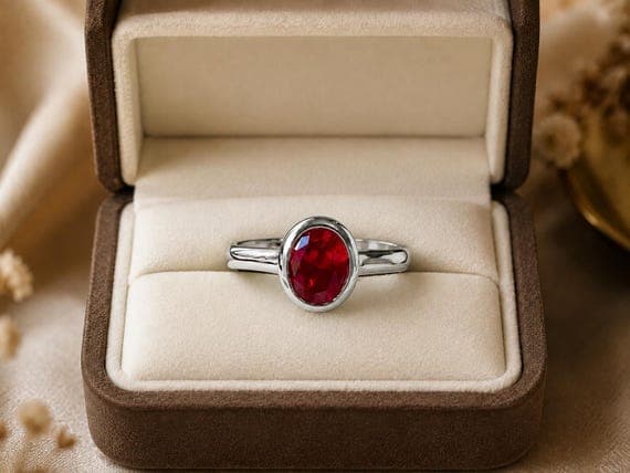 Oval ruby engagement ring in 14K white gold