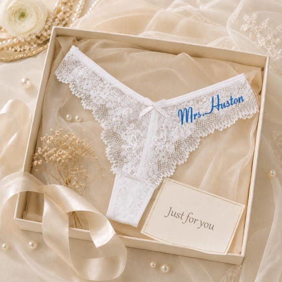 Personalized Lace Bridal Thong, Custom Mrs. Bride Underwear, Wedding Lingerie Keepsake