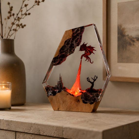 Dragon resin lamp with seven-color LED lighting