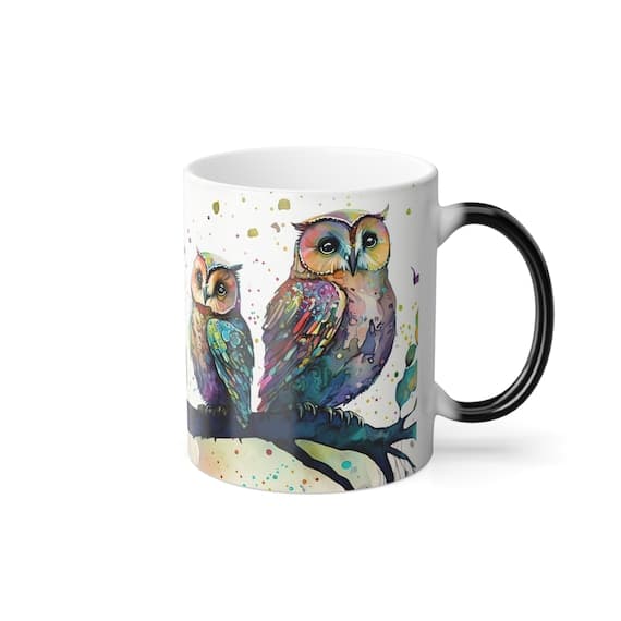 Watercolor Owl Family Heat-Reactive Mug