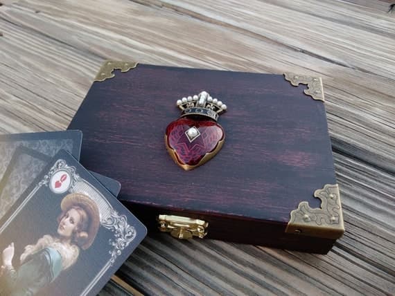 Distressed fairy tale trinket box with playing card motif