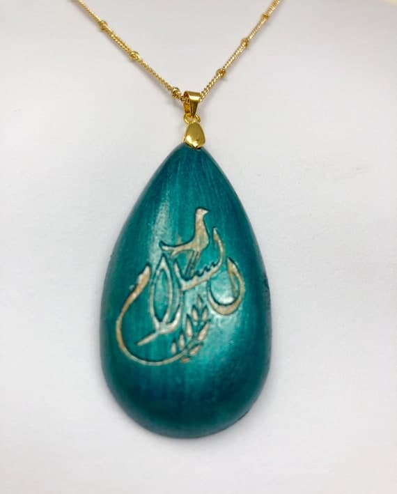 Arabic Calligraphy Dove Pendant Necklace