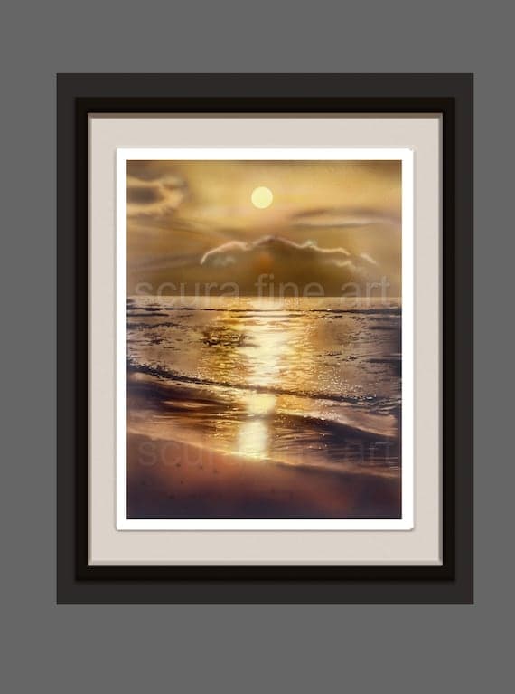 Golden Beach Sunset Acrylic Seascape Art Print